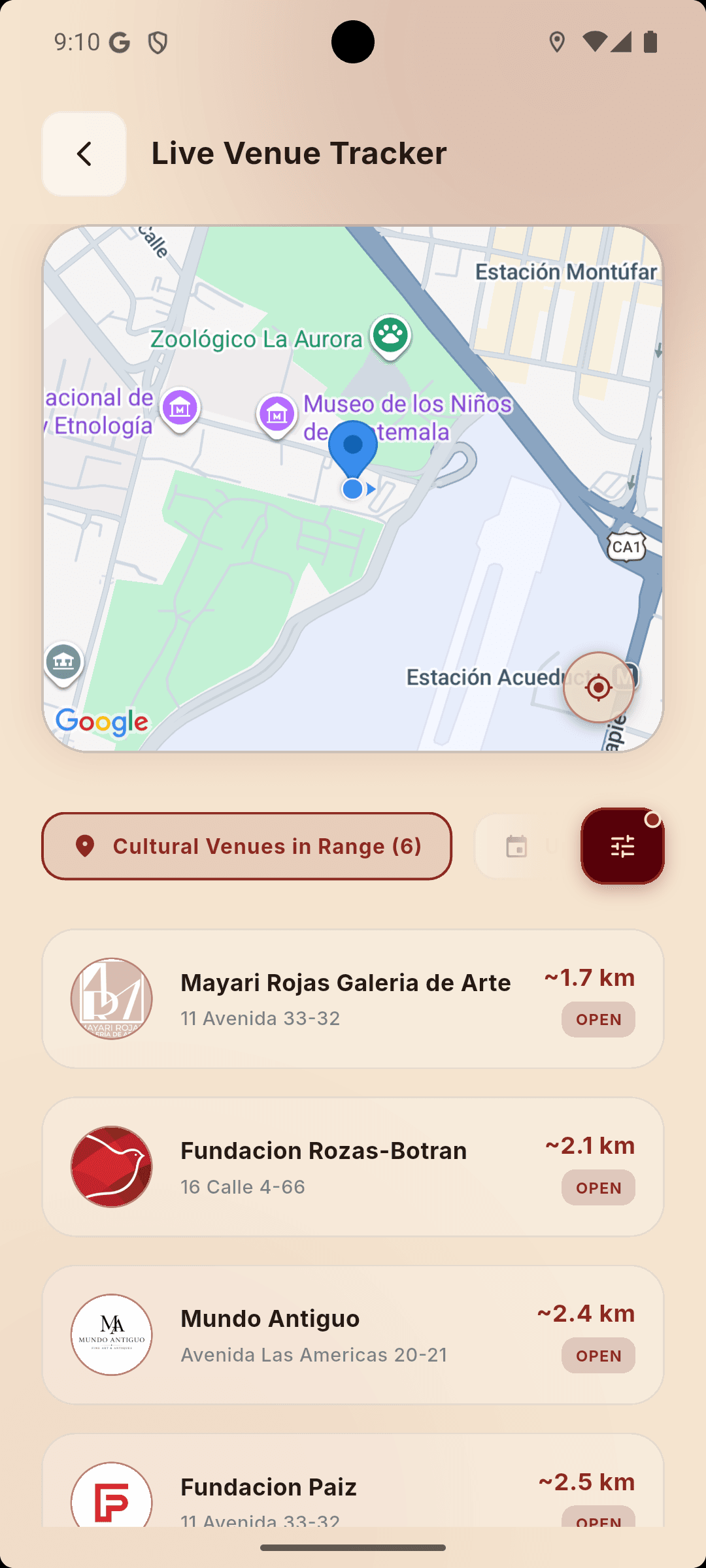 Discovery feed listing upcoming cultural exhibitions